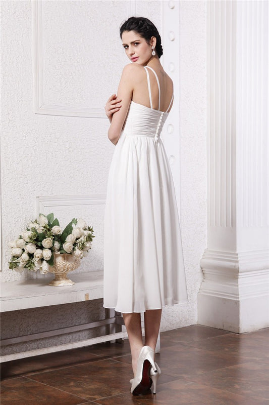 Vestido de dama de honor corto de gasa con escote en V, sin mangas, con apliques de cuentas y corte columna, vestido de invitada de boda