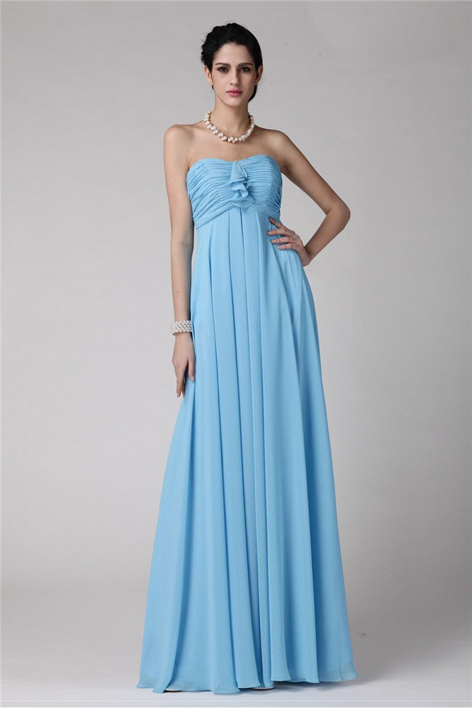 Etui-Linie Trägerlos Ärmellos Rüschen Lang Chiffon Brautjungfernkleider Abendkleid Ballkleid