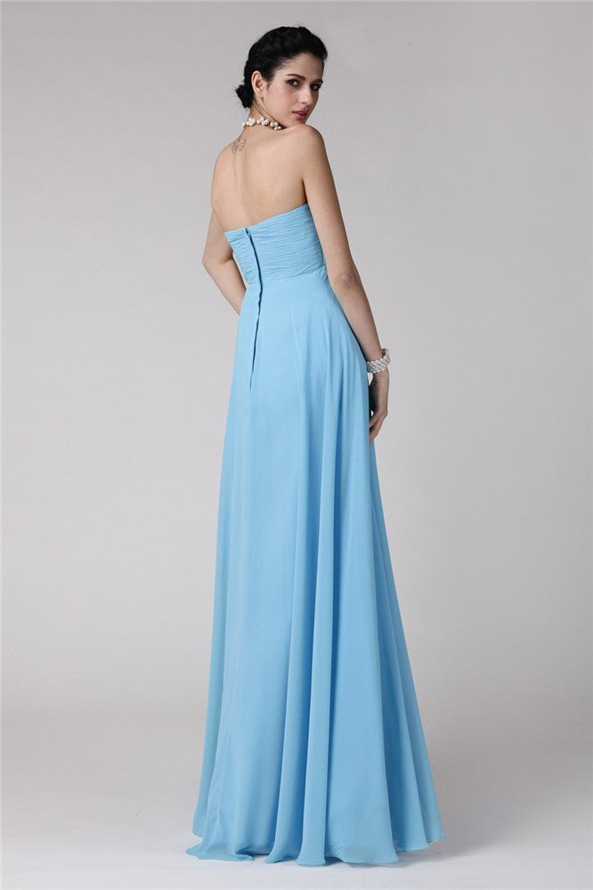 Etui-Linie Trägerlos Ärmellos Rüschen Lang Chiffon Brautjungfernkleider Abendkleid Ballkleid