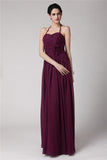Sheath/Column Halter Sleeveless Hand-Made Flower Long Chiffon Bridesmaid Dresses Evening Prom Dress