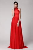 Sheath/Column Halter Sleeveless Pleats Long Elastic Woven Satin Chiffon Bridesmaid Dresses Evening Prom Dress