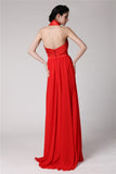 Sheath/Column Halter Sleeveless Pleats Long Elastic Woven Satin Chiffon Bridesmaid Dresses Evening Prom Dress