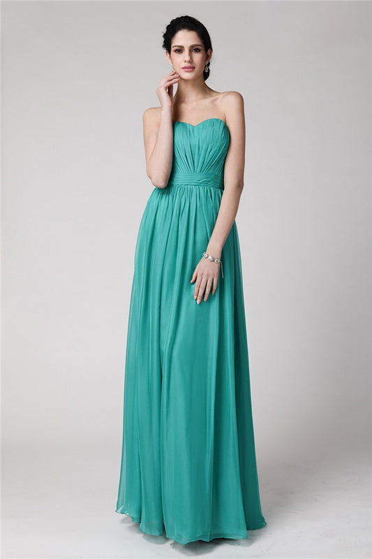 Sheath/Column Sweetheart Sleeveless Pleats Long Chiffon Bridesmaid Dresses Formal Evening Dress