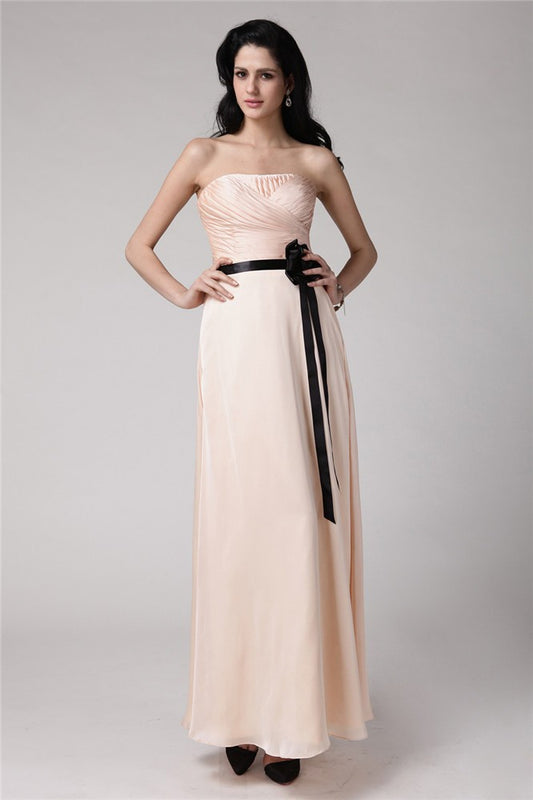 Sheath/Column Strapless Sleeveless Sash Silk like Satin Chiffon Bridesmaid Dresses Formal Evening Dress