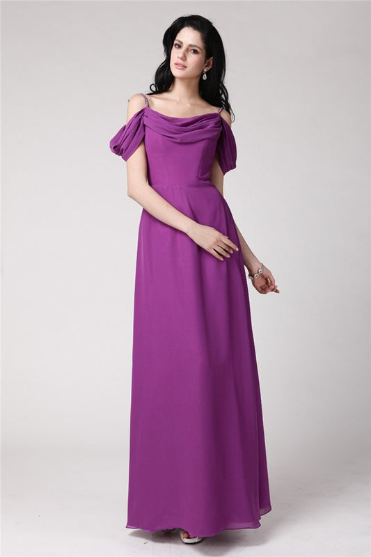 Sheath/Column Sleeveless Pleats Spaghetti Straps Long Chiffon Bridesmaid Dresses Evening Prom Dress