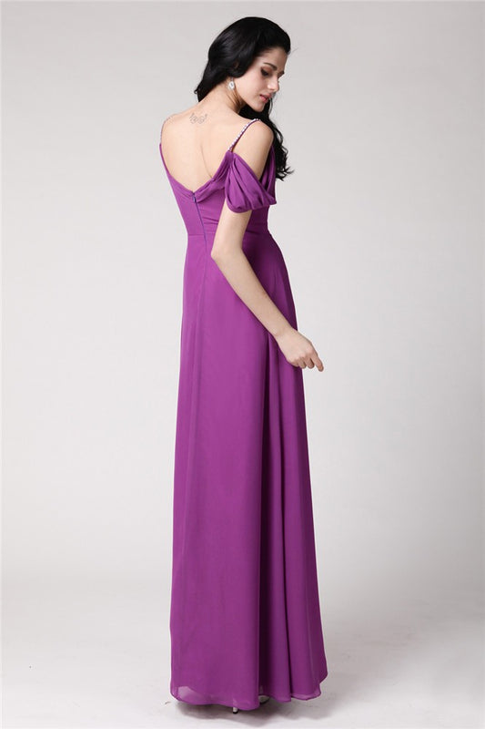 Sheath/Column Sleeveless Pleats Spaghetti Straps Long Chiffon Bridesmaid Dresses Evening Prom Dress