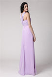 Sheath/Column High Neck Sleeveless Pleats Long Chiffon Bridesmaid Dresses Evening Prom Dress