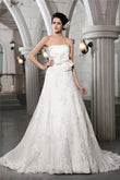 A-Line/Princess Strapless Sleeveless Beading Applique Hand-Made Flower Long Satin Wedding Dresses Bridal Gowns