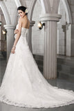 A-Line/Princess Strapless Sleeveless Beading Applique Hand-Made Flower Long Satin Wedding Dresses Bridal Gowns