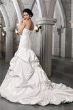 A-Line/Princess Sleeveless Strapless Beading Applique Hand-Made Flower Long Satin Wedding Dresses Bridal Gowns