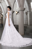 A-Line/Princess Sleeveless Lace Long Satin Wedding Dresses Bridal Gowns