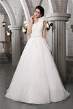 A-Line/Princess One-Shoulder Sleeveless Beading Long Organza Wedding Dresses Bridal Gowns