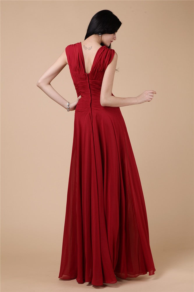 Vestido largo de gasa con pliegues y cuentas, corte tubo/columna, para fiesta de noche