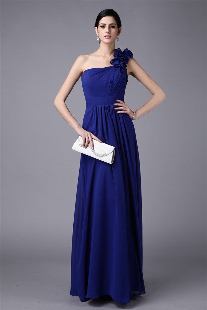 Sheath/Column One-Shoulder Sleeveless Pleats Long Chiffon Bridesmaid Dresses Evening Dress