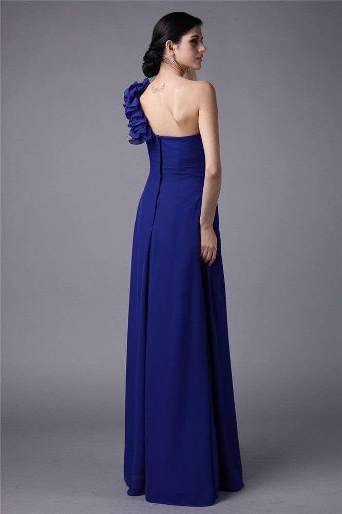 Sheath/Column One-Shoulder Sleeveless Pleats Long Chiffon Bridesmaid Dresses Evening Dress