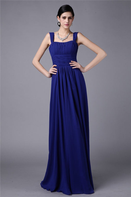 Sheath/Column Straps Sleeveless Pleats Long Chiffon Bridesmaid Dresses Evening Dress