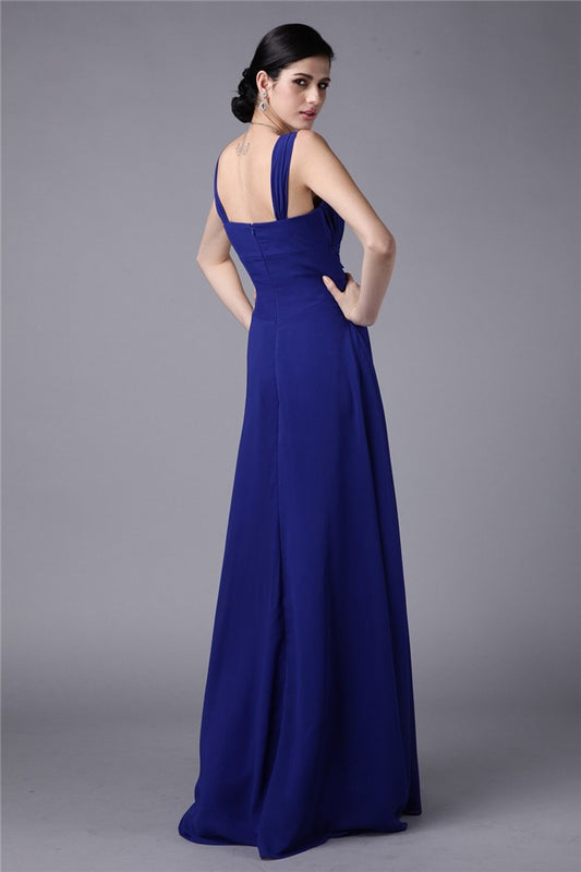 Sheath/Column Straps Sleeveless Pleats Long Chiffon Bridesmaid Dresses Evening Dress