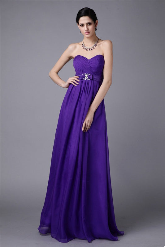 A-Line/Princess Sweetheart Sleeveless Beading Pleats Long Chiffon Bridesmaid Dresses Evening Prom Dress