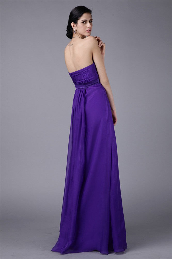 A-Line/Princess Sweetheart Sleeveless Beading Pleats Long Chiffon Bridesmaid Dresses Evening Prom Dress