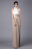 Sheath/Column High Neck Sleeveless Pleats Ruffles Long Silk like Satin Chiffon Bridesmaid Dresses Evening Formal Dress
