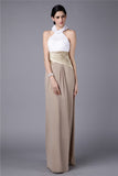 Sheath/Column High Neck Sleeveless Pleats Ruffles Long Silk like Satin Chiffon Bridesmaid Dresses Evening Formal Dress