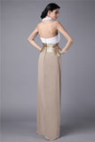 Sheath/Column High Neck Sleeveless Pleats Ruffles Long Silk like Satin Chiffon Bridesmaid Dresses Evening Formal Dress