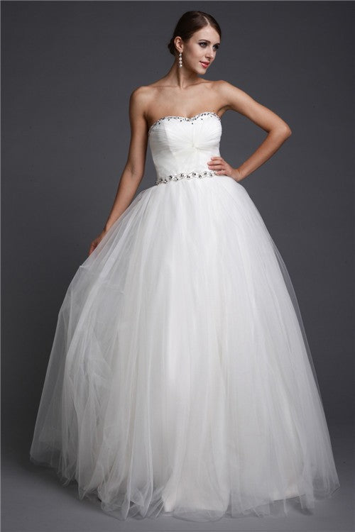 A-Line/Princess Sweetheart Sleeveless Long Beading Net Dresses Wedding Dress Bridal Gowns