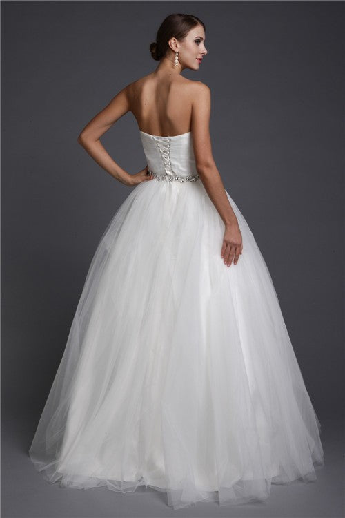 A-Line/Princess Sweetheart Sleeveless Long Beading Net Dresses Wedding Dress Bridal Gowns