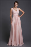 A-Line/Princess V-neck Sleeveless Long Ruffles Chiffon Bridesmaid Dresses Evening Dress