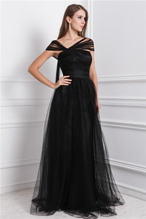Vestido de noche de graduación con corte A/princesa, sin mangas, con volantes y red larga