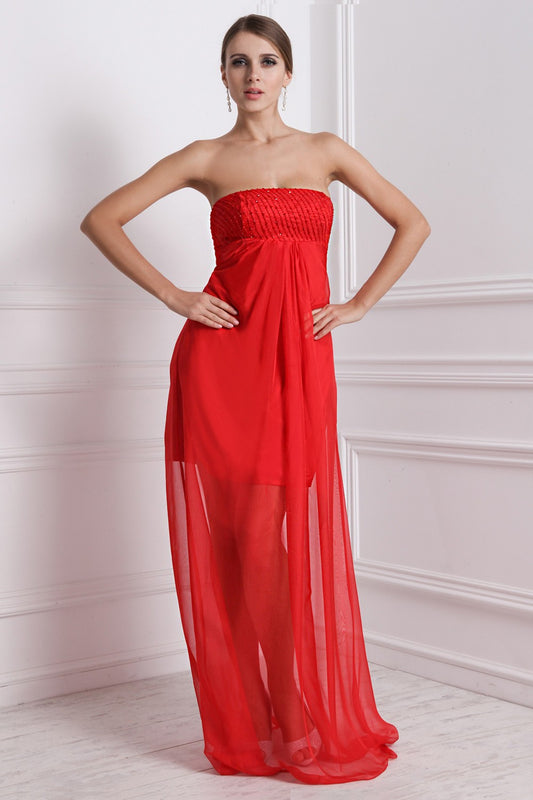 A-Line/Princess Strapless Sleeveless Beading Long Chiffon Bridesmaid Dresses Evening Prom Dress