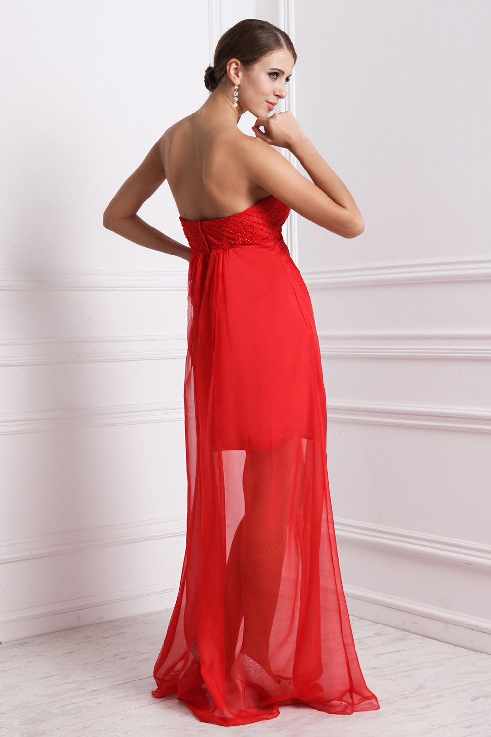 A-Line/Princess Strapless Sleeveless Beading Long Chiffon Bridesmaid Dresses Evening Prom Dress