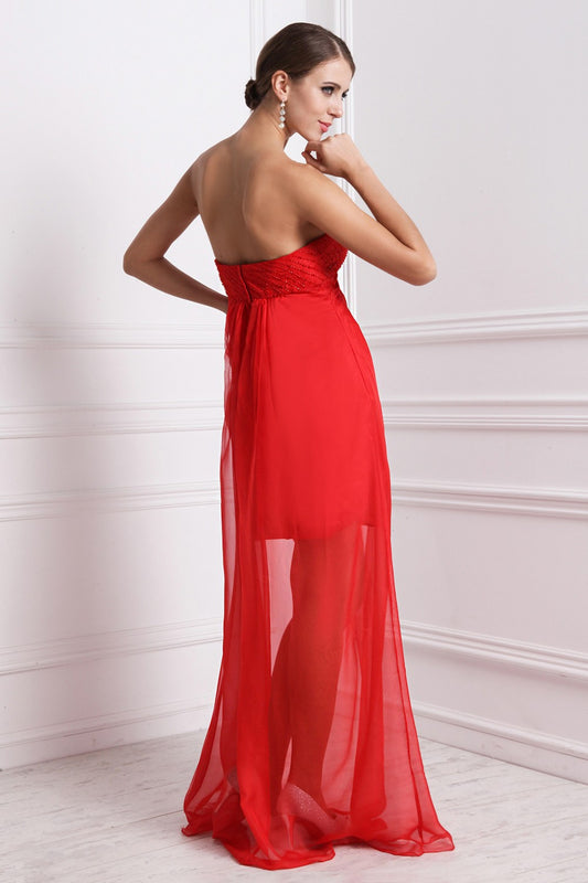 A-Line/Princess Strapless Sleeveless Beading Long Chiffon Bridesmaid Dresses Evening Prom Dress