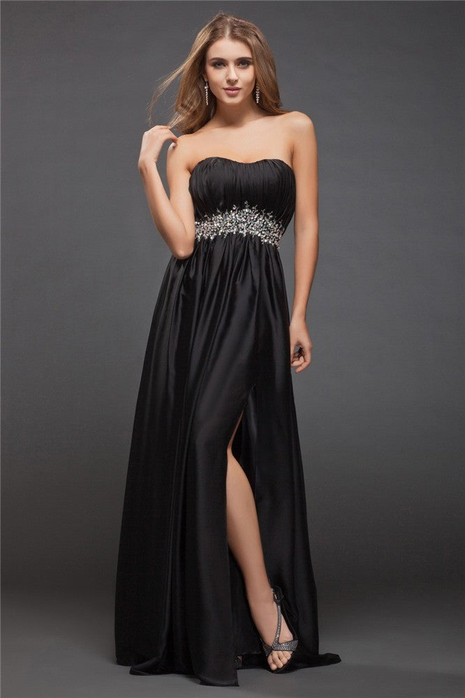 Sheath/Column Sweetheart Sleeveless Beading Long Charmeuse Bridesmaid Dresses Evening Prom Dress