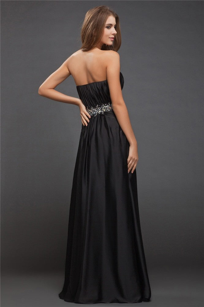 Sheath/Column Sweetheart Sleeveless Beading Long Charmeuse Bridesmaid Dresses Evening Prom Dress