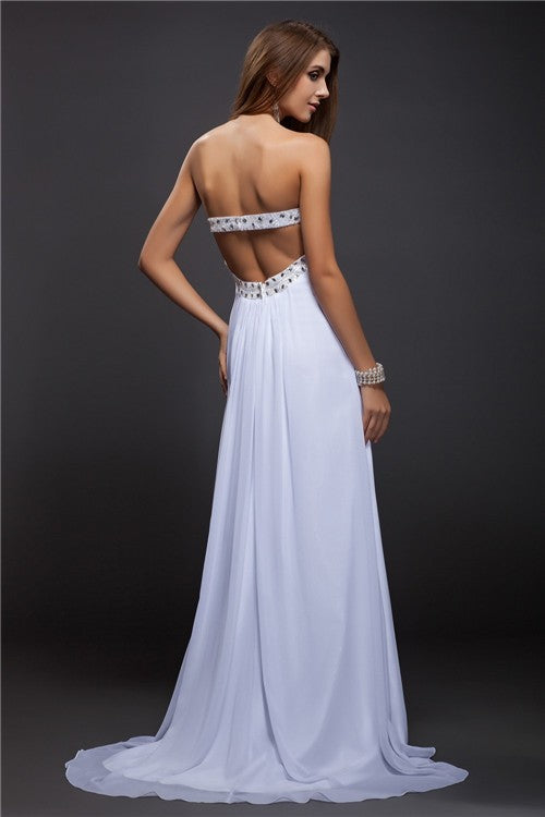 Etui-Linie Trägerlos Perlenstickerei Ärmellos Lange Chiffon Kleider Ball-/Abendkleid