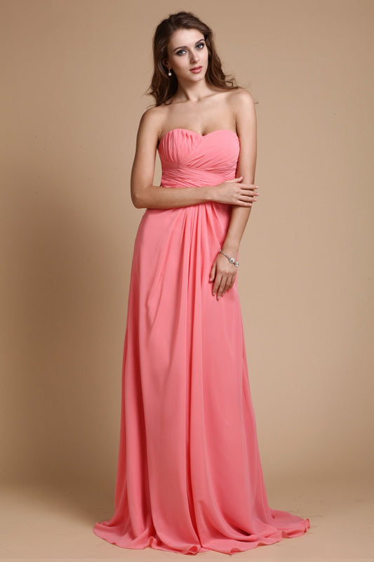 Vestido de noche largo de gasa con volantes y escote corazón, corte princesa, sin mangas, para dama de honor