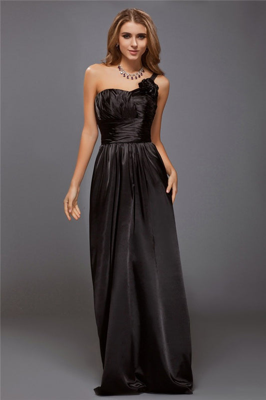 Sheath/Column One-Shoulder Sleeveless Ruffles Long Silk like Satin Bridesmaid Dresses Evening Prom Dress