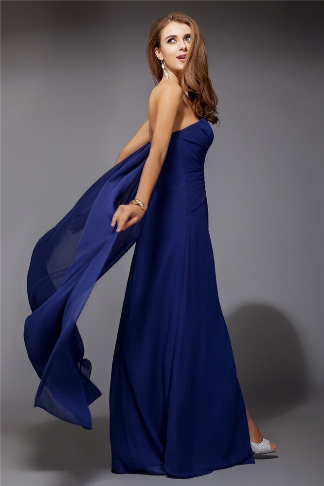 Vestido de fiesta de noche de gasa con volantes, largo, sin mangas, escote corazón y corte columna