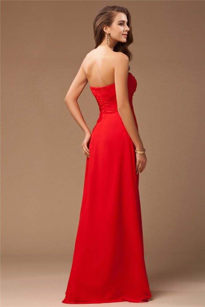 Sheath/Column Sweetheart Sleeveless Long Ruffles Chiffon Bridesmaid Dresses Wedding Guest Dress