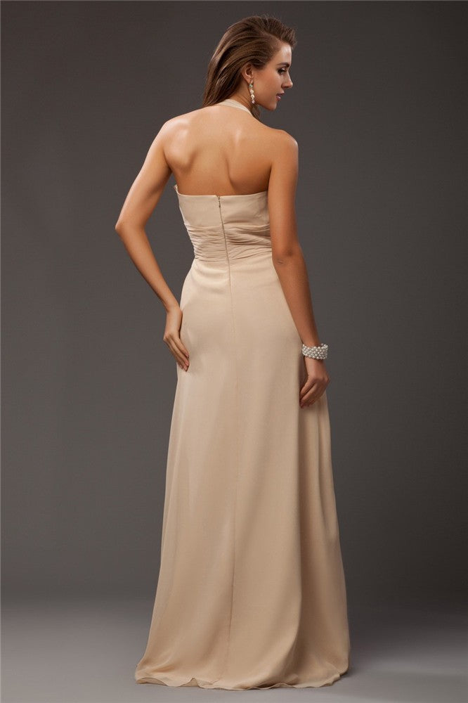Sheath/Column Halter Sleeveless Ruffles Long Chiffon Bridesmaid Dresses Evening prom Dress