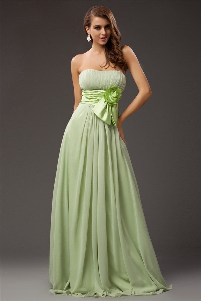 Sheath/Column Strapless Sleeveless Ruffles Long Chiffon Bridesmaid Dresses Evening Prom Dress
