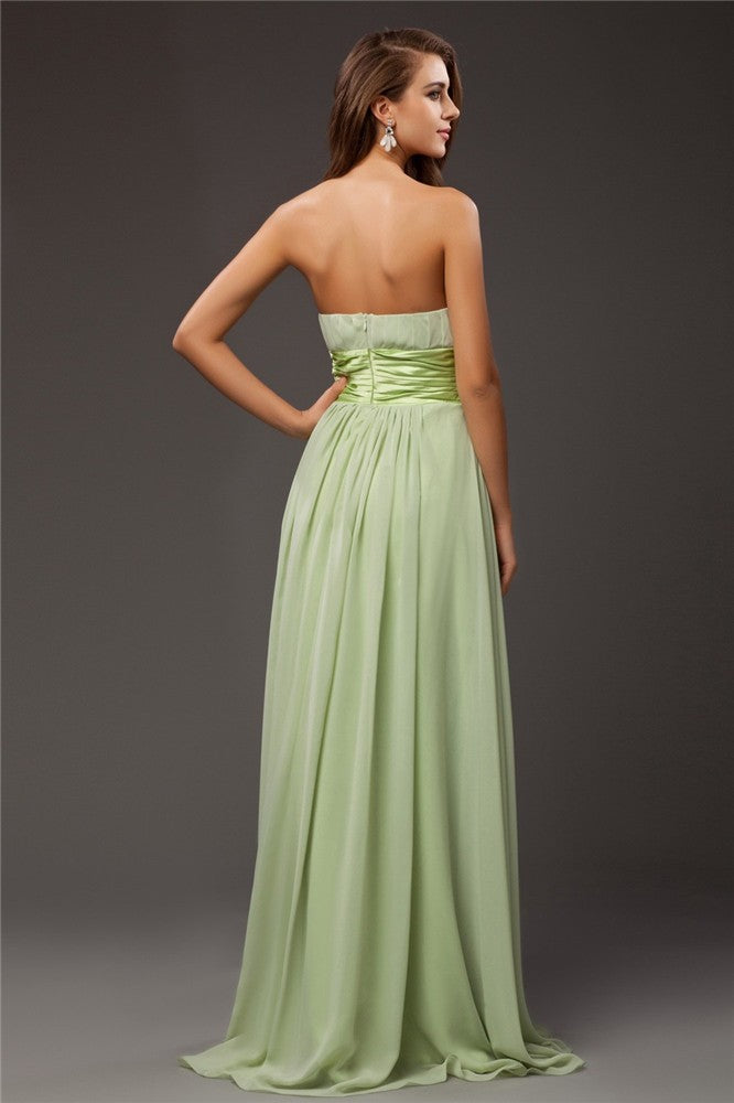 Sheath/Column Strapless Sleeveless Ruffles Long Chiffon Bridesmaid Dresses Evening Prom Dress