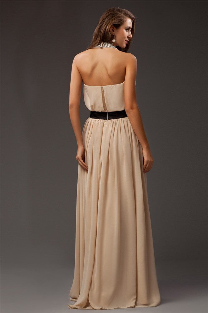 Sheath/Column Jewel Beading Sleeveless Long Chiffon Dresses Prom Evening Dress