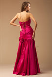 Vestido de noche de fiesta largo de tafetán con volantes, sin mangas y sin tirantes de corte trompeta/sirena