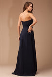 Vestido de noche de fiesta con corte tubo, sin tirantes, sin mangas, con volantes, largo, de gasa con cuentas y tejido elástico de satén