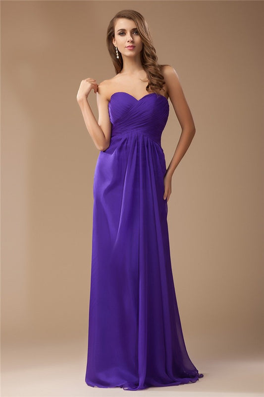 Sheath/Column Sweetheart Sleeveless Long Beading Ruffles Chiffon Bridesmaid Dresses Evening Prom Dress