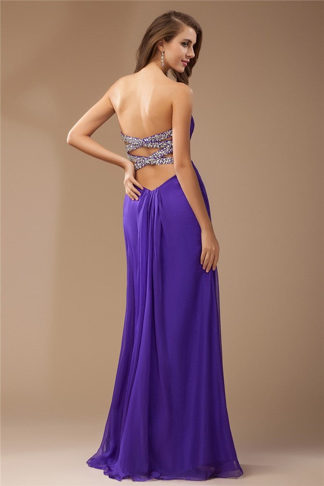Sheath/Column Sweetheart Sleeveless Long Beading Ruffles Chiffon Bridesmaid Dresses Evening Prom Dress