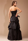 A-Line/Princess Strapless Sleeveless Ruffles Long Taffeta Dresses Prom Evening Dress Ball Gowns