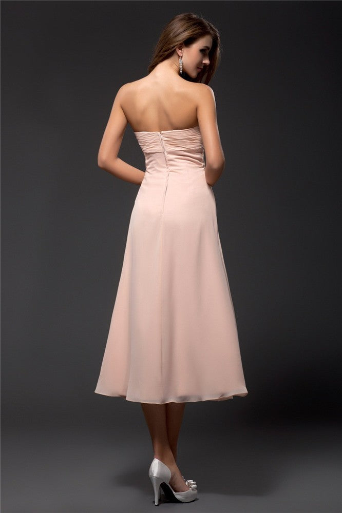 Vestido de dama de honor de gasa con escote en forma de corazón, volantes, sin mangas, largo hasta la rodilla, vestido de invitada de boda
